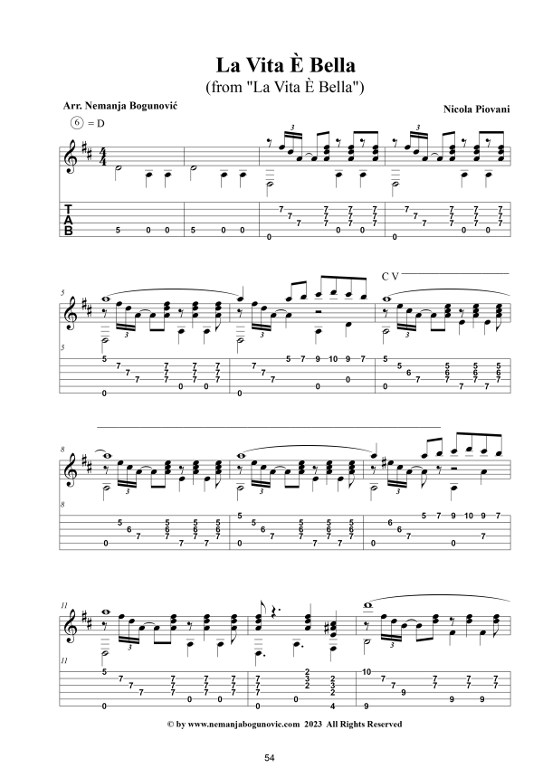 LA VITA E BELLA (Arr. Nemanja Bogunovic) (sheet music with TAB) pdf ...
